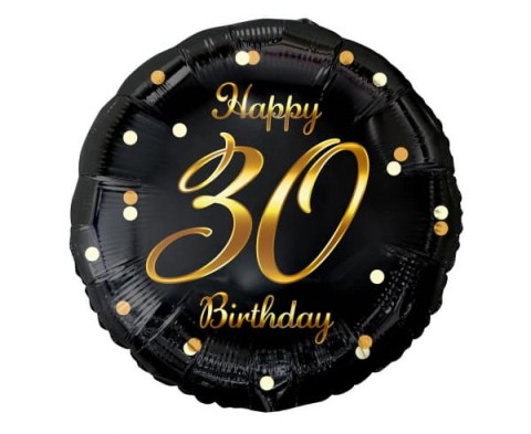 Balon foliowy 30 urodziny Happy Birthday czarny złoty napis, 45 cm