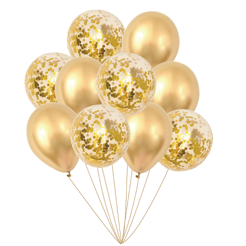 Balony złote 12 cali z konfetti  zestaw 10 szt.