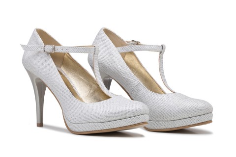 Buty ślubne MARIOLA Komfortowe na platformie z paskami srebrne 38