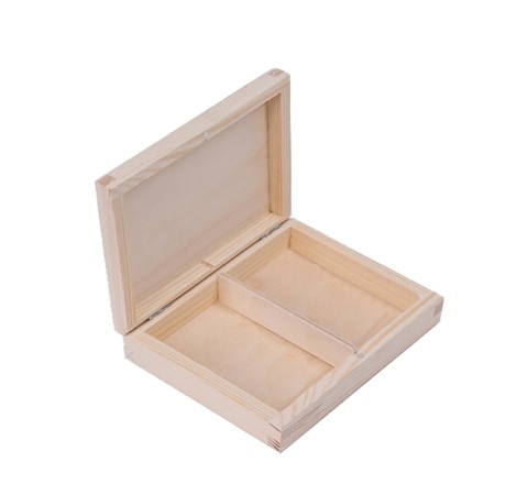 Drewniane pudełko, szkatułka na obrączki ślubne, karty, drobiazgi + magnes.