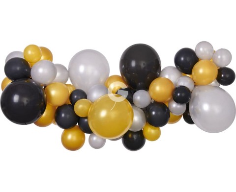 Girlanda balonowa DIY srebrno-złoto-czarna, 65 balonów