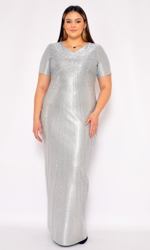 M&M - Elegancka prosta sukienka w kolorze srebrnym. MODEL: CU-6968 - Rozmiar: 44(XXL)
