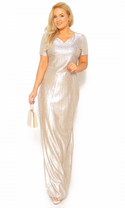M&M - Elegancka prosta sukienka w kolorze złotym. Model: CU-4375 - Rozmiar: 44(XXL)