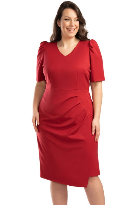 Sukienka WITALIA z zakładkami z przodu czerwona 38