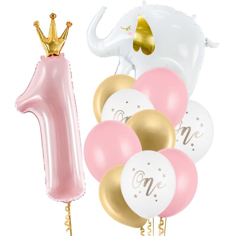 Zestaw balonów na roczek dla dziewczynki różowy