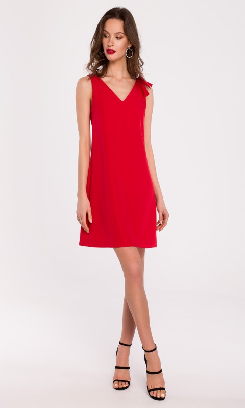 Gładka sukienka z kokardą-czerwona
