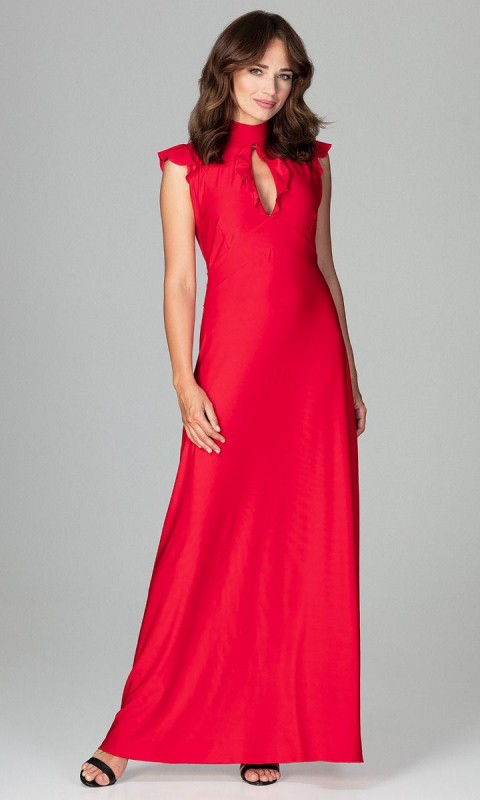 Sukienka maxi z ozdobnym wycięciem na dekolcie czerwona