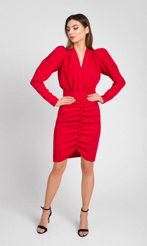 Czerwona sukienka z bufkami Laura 