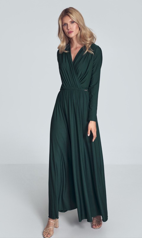 Sukienka maxi z długim rękawem zielona