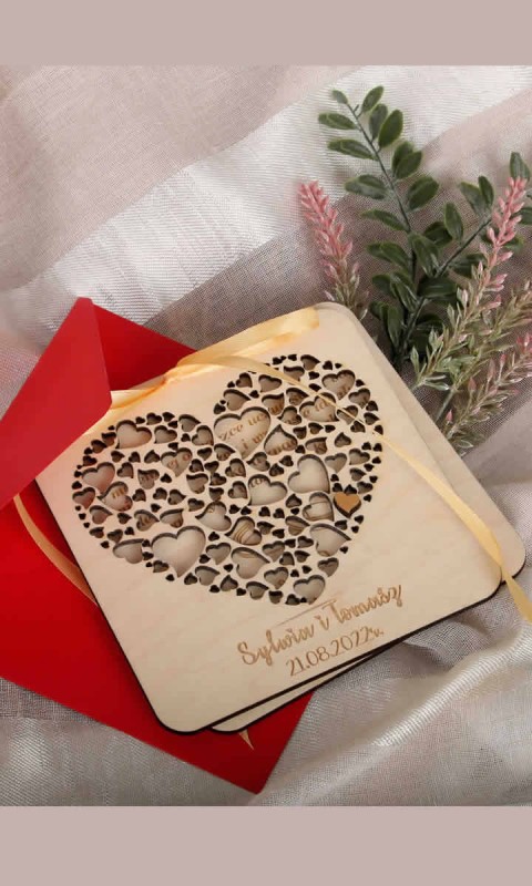 Kartka na Ślub Prezent Drewno Ażurowe serce
