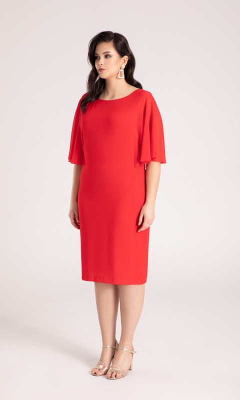 Czerwona sukienka z rękawem z szyfonu