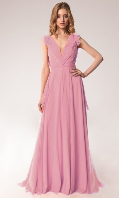 Pudrowo-różowa suknia tiulowa
