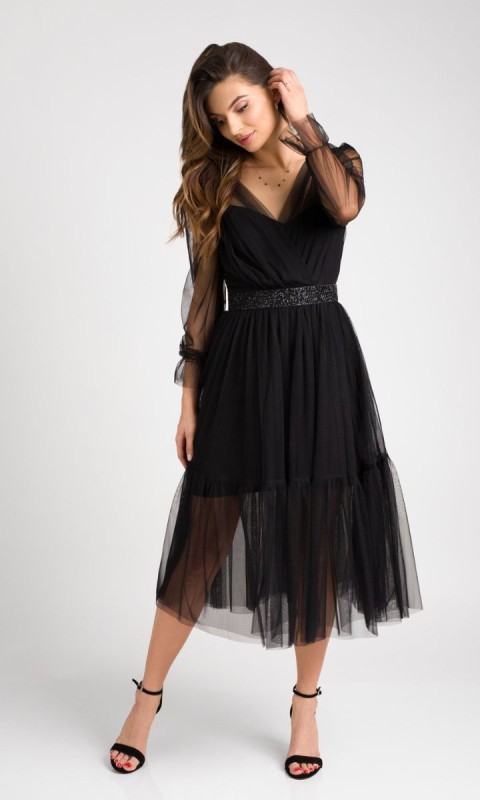 Tiulowa czarna sukienka Serena
