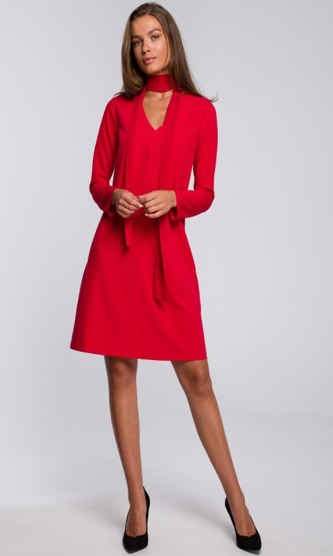 Sukienka z szyfonowym szalem-czerwona