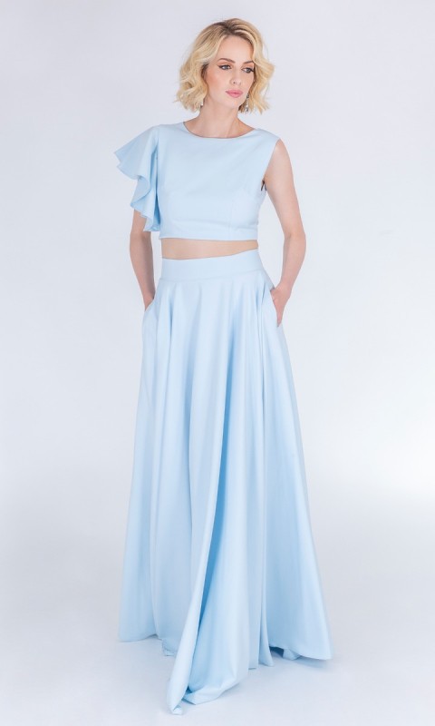 Asymetryczna dwuczęściowa błękitna suknia