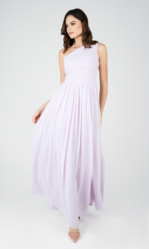 Prosta fioletowa sukienka na jedno ramię