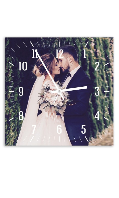 Zegar z fotoobrazem kwadratowy, prezent ślubny